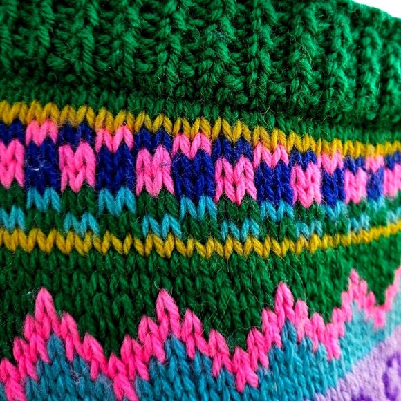 Vintage Hand Knit Colorful Fair Isle Skirt Pastel Elastic Waist Medium - Picture 12 of 15
